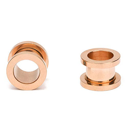 18PCS Ear Tunnels Kit Stainless Steel Screw Fit 14G-00G Gauges Plugs Set Double Flared Stretcher Expander Body Piercing Jewelry - color: Rose Goldtone