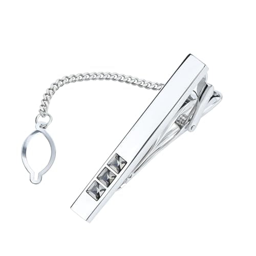 Men's Classic Luxury Zircon Crystal Tie Clip Silver Tone Light Brass Regular Necktie Tie Clip for Wedding Groomsmen Grooms Business Anniversary - style: Grey Crystal