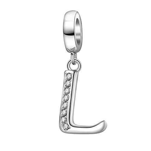 925 Sterling Silver Initial Charm fits Pandora, Gift for Mom Wife | Christmas,Birthday,Mother's Day, Anniversary, Valentine's Day - color: Letter L