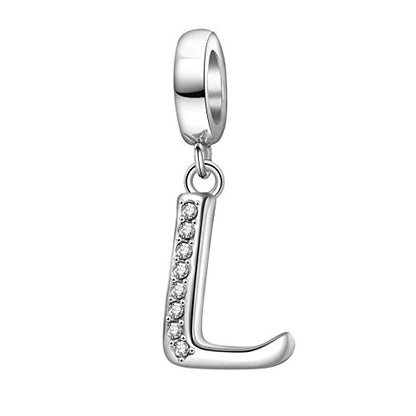 925 Sterling Silver Initial Charm fits Pandora, Gift for Mom Wife | Christmas,Birthday,Mother's Day, Anniversary, Valentine's Day - color: Letter L