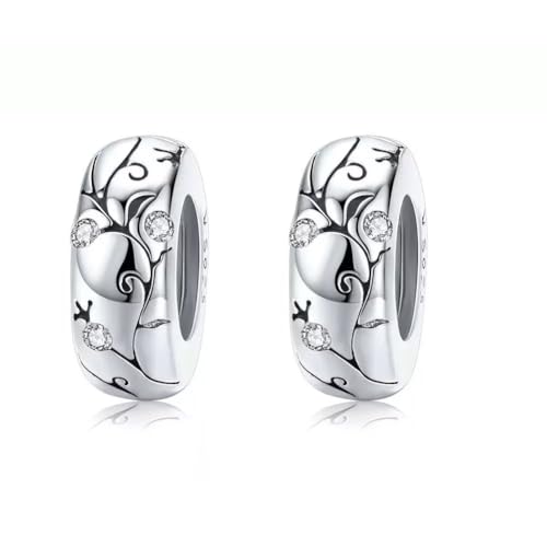 ARTCHARM Clasp Love Safety Chain Charm - Authentic 925 Sterling Silver Heart Beads - Fit European Style Bracelet - color: 2PCS Vine Spacer
