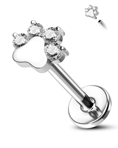 G23 Titanium Cartilage Earring Stud for Helix 16g Flat Back Dog Paw Cartilage Piercing Jewelry Front Top Screw Helix Tragus Earrings - color: Paw-10mm