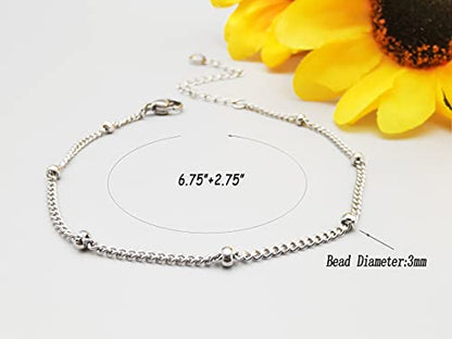 Dainty Bracelets for Women Paperclip Chain Bangles Handmade Tiny Cute Oval and Round Beaded Bracelet 316L Stainless Steel Jewelry Gift for Best Friend - style: Beads Rope Chain Silver