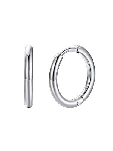 FaithHeart Stainless Steel Black/Silver/Gold Huggie Hoop Earrings for Men | Hypoallergenic Small Hoop Earrings Lightweight Sleeper Earrings Waterproof Cartilage Piercing Jewelry Gift 8-16mm - color: Silver-Round, size: Diameter 12mm