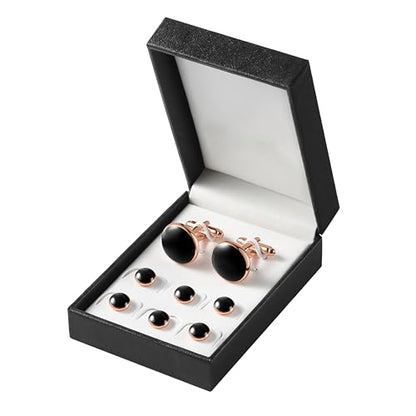 Men's Cufflinks & Tuxedo Studs Set - 316L Stainless Steel Formal Wedding Jewelry, Groomsmen Gift Set with Gift Box - color: 8pcs Black Rose Gold