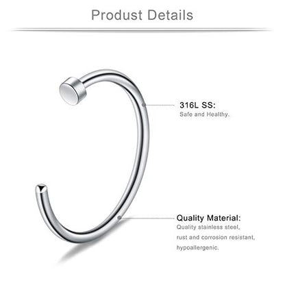 6-18pcs 18 Gauge Stainless Steel Body Jewelry Piercing Earrings Lip Nose Hoop Ring Unisex 6mm 8mm 10mm - color: 18PCS - Mix Color 1#