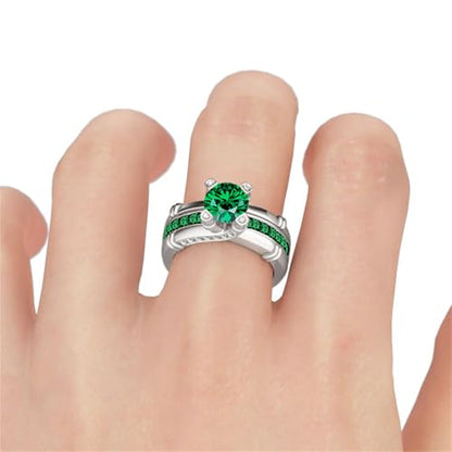 Jeulia Diamond Band Rings for Women cz Sterling Silver Interchangeable Ring Sets Wedding Engagement Anniversary Promise Ring Bridal Sets - color: Emerald Green