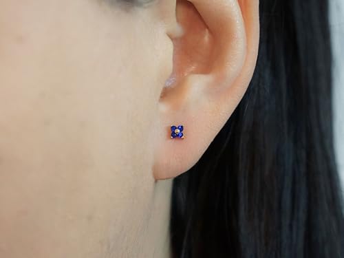 QueenBee 14K Gold Plated Ivy Flower Birthstone Stud Earrings for Women Dainty Floral Gemstone Studs Unique Jewelry Gift for Her - color: Sep-Sapphire