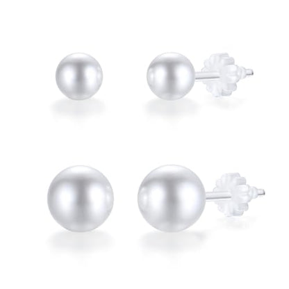 6mm & 8mm Faux Pearl Stud Earrings for Women Sensitive Ears – Hypoallergenic Plastic Earrings for Surgery, Lightweight Metal-Free Resin Earrings, Comfort Daily Wedding Birthday Gift - color: Soft White
