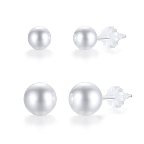 6mm & 8mm Faux Pearl Stud Earrings for Women Sensitive Ears – Hypoallergenic Plastic Earrings for Surgery, Lightweight Metal-Free Resin Earrings, Comfort Daily Wedding Birthday Gift - color: Soft White