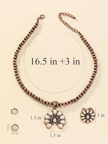 TOPACC Western Jewelry Set for Women Navajo Pearl Necklace Turquoise Cowgirl Accessories for Country Concert Outfit - color: B-White