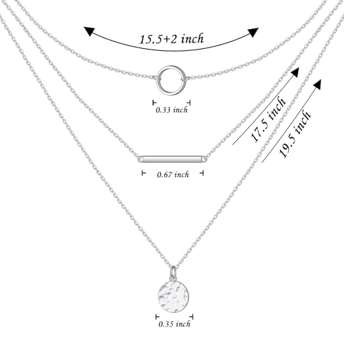 925 Sterling Silver Multilayer Layered Triple Long Chain Necklace for Women - style: Multilayer Hammered
