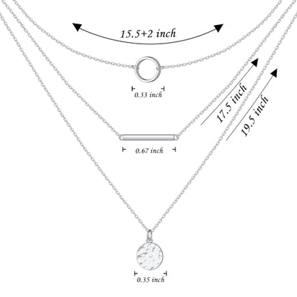925 Sterling Silver Multilayer Layered Triple Long Chain Necklace for Women - style: Multilayer Hammered