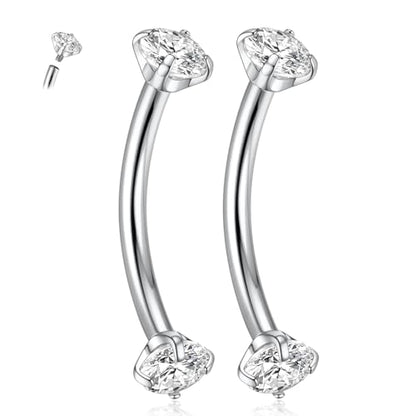 PEAKLINK G23 Titanium Eyebrow Piercing Jewelry 16G Eyebrow Rings Curved Barbell Small Belly Ring Rook Daith Earrings Vertical Labret Lip Piercing 6mm-12mm - color: Silver