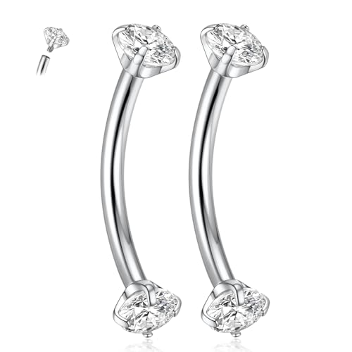 PEAKLINK G23 Titanium Eyebrow Piercing Jewelry 16G Eyebrow Rings Curved Barbell Small Belly Ring Rook Daith Earrings Vertical Labret Lip Piercing 6mm-12mm - color: Silver