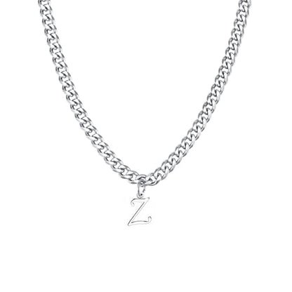Stainless Steel Initial A-Z Necklace for Men Women,Cuban Chain,Titanium Steel Initial Letter Pendant Charm Necklaces Accessories Jewelry for Woman Man,21 Inch Chain - color: Z