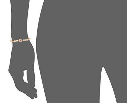Women Evil Eye Ball chain Elastic bracelet with CZ Cubic Zirconia - color: Rose Gold