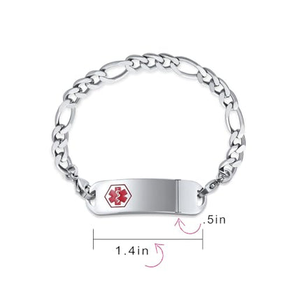 Bling Jewelry Personalize Medical Identification Medical ID Figaro Link Bracelet For Men Steel 8.5in Custom Engraved - style: Figaro-Epilepsy