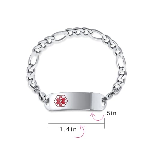 Bling Jewelry Personalize Medical Identification Medical ID Figaro Link Bracelet For Men Steel 8.5in Custom Engraved - style: Figaro-Addison Disease