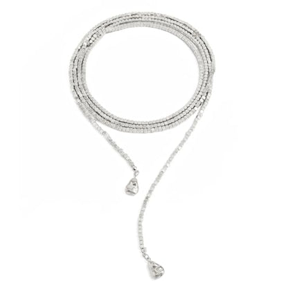 Long Black Beaded Necklace for Women Trendy Gold Beads Slip Tie Pearl Wrap Necklace Layered Silver Lariat Necklaces with Pearl Drop Y Statement Necklaces Versatile Elegant Jewelry - color: silver