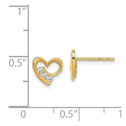 14K Yellow Gold Cubic Zirconia Heart Earrings | Length- 0.28 in