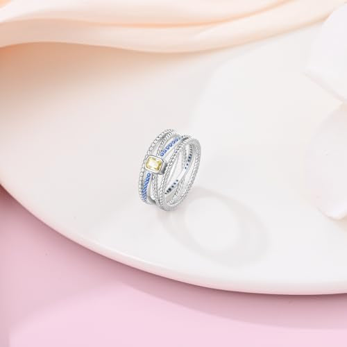 KUNSIR 925 Silver Cubic Zirconia Ring Size 7-9 Wedding Band Sterling Silver Eternity Ring Modern Style - style: Wide Band Yellow Diamond Ring