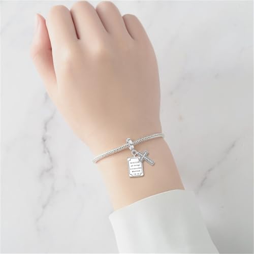 925 Sterling Silver Charms for Bracelets and Necklace Religious Cross Pendants Praying Hands, Bible, Virgin Mary, Jesus, Church Bead Jewelry - color: Bible Cross Pendant