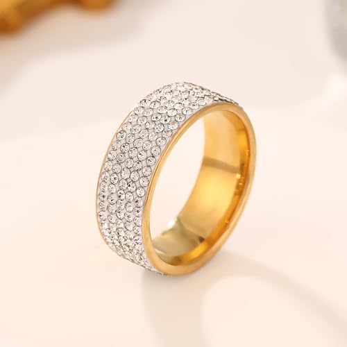 Multi Row Rhinestone Stainless Steel Band Ring Jewelry for Women | Multi rows shiny rhinestones, durable stainless steel, stylish band, ideal birthday holiday gift jewelry for women - color: golden