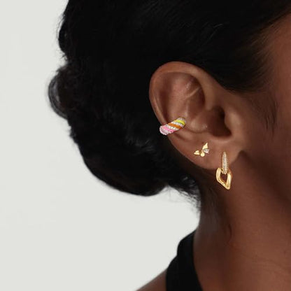 Rainbow Candy Ear Cuff for Women, Non Piercing Single | 14K Gold Plated Brass, Multicolor Cubic Zirconia, 0.4 in Inner Diameter, Fixed 3.8-3.9 mm Opening