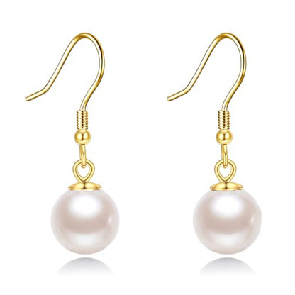925 Sterling Silver Black Pearl Dangle Earrings Pearls Drop Jewelry Birthday Gifts for Women - color: White Pearl-Gold