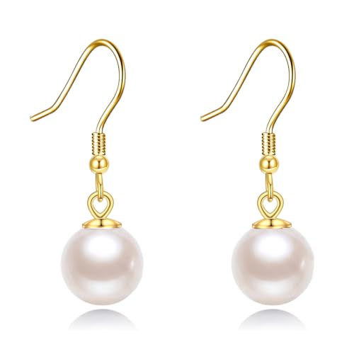 925 Sterling Silver Black Pearl Dangle Earrings Pearls Drop Jewelry Birthday Gifts for Women - color: White Pearl-Gold