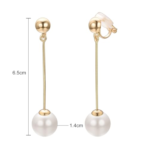 Yoursf Gold Pearl Dangle Clip On Earrings For Women Hypoallergenic White Pearl Drop Earrings 18K Gold Plated Non Pierced Ears Pearl Drop Earrings Fashion Jewelry - style: Women's Gold Pearl Drop Clip Earrings