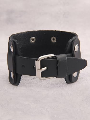 JAOYU Punk Leather Cuff Bracelet Goth Leather Wristband Rock Bracelet Biker Bracelet for Men Leather Armband Black Handmade Jewelry - color: Leather Wristband for Men