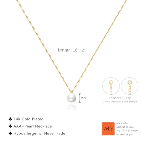 Zeffy Gold Pearl Necklace for Women, Dainty 14K Gold/Silve Plated Layered Pearl Choker Pearl Earrings Pearl Bracelets Wedding Trendy Gold Jewelry Set for Women Gifts - style: Gold Single Pearl Necklace-1PCS
