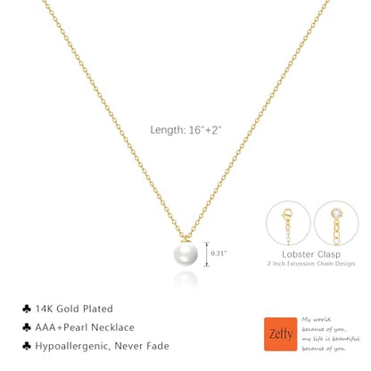Zeffy Gold Pearl Necklace for Women, Dainty 14K Gold/Silve Plated Layered Pearl Choker Pearl Earrings Pearl Bracelets Wedding Trendy Gold Jewelry Set for Women Gifts - style: Gold Single Pearl Necklace-1PCS