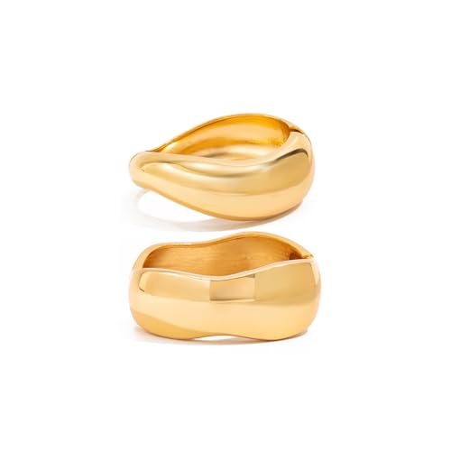 Chunky Gold Bangles for Women Gold Plated Stackable Bracelets Set Trendy Cuff Bracelets Stack Wrist Open Bangle Jewelry Gift Accessories - style: Gold-2
