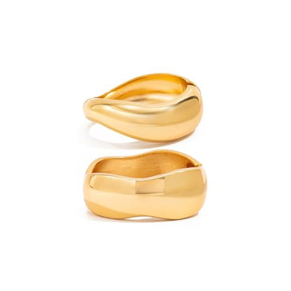 Chunky Gold Bangles for Women Gold Plated Stackable Bracelets Set Trendy Cuff Bracelets Stack Wrist Open Bangle Jewelry Gift Accessories - style: Gold-2