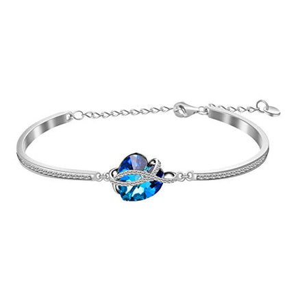AOBOCO I Love You Jewelry - Sterling Silver Blue Purple Love Heart Bangle Bracelet Embellished with Crystals from Austria, Fine Anniversary Birthday Jewelry Gifts for Women - style: 03 Infinity Blue Bracelet