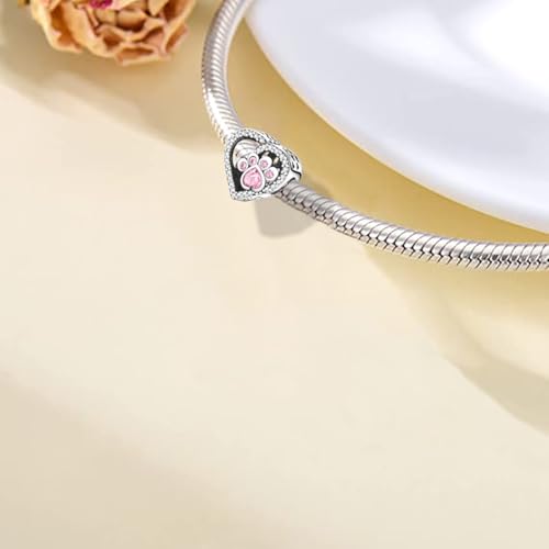 925 Sterling Silver Charms for Bracelets and Necklaces Lipstick and Perfume High Heels Dangle Pendants Heart Butterfly Bead Charms Halloween Christmas Gift for Womens - style: Cat Paw Print Bones Heart Bead Charms