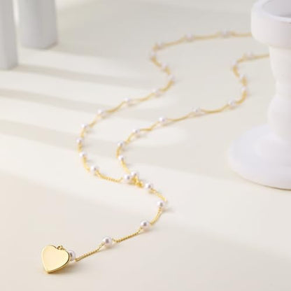 CAROVO Belly Waist Chain for Women 14K Gold Silver Plated Layered Body Chains Boho Cuban Figaro Pearl Heart Coin Satellite Bead Belly Chain Sexy Bikini Body Jewelry for Women Adjustable - style: E:Pearl Heart GD