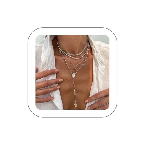 Layered Cross Necklace Set for Women, Layered Choker Necklaces Trendy Jewelry, Colorful Enamel Beaded Y-Shaped Lariat Necklace, Boho Multilayer Cross Necklace for Party and Daily Wear - color: Silver-01