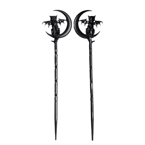 2PCS Retro Moon Crescent Hair Sticks For Women Black Metal Cat Witch Halloween Hair Accessories Hair Styling Pins (ZRTL20) - color: ZRTL20