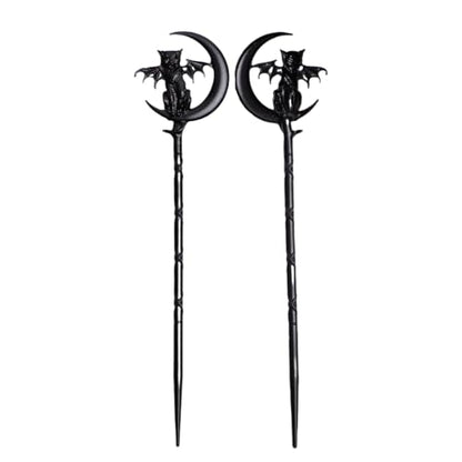 2PCS Retro Moon Crescent Hair Sticks For Women Black Metal Cat Witch Halloween Hair Accessories Hair Styling Pins (ZRTL20) - color: ZRTL20