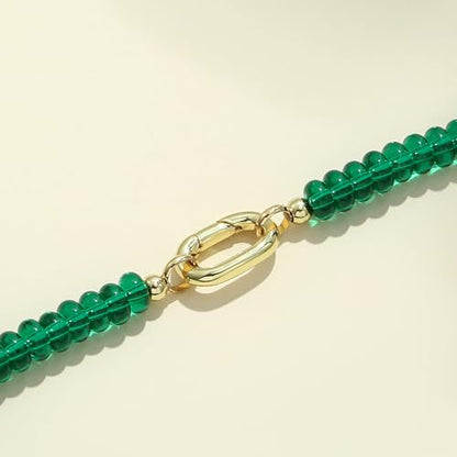 Joya Love Colorful Gemstone Beaded Necklaces For Women Trendy Rainbow Natural Stone Boho Handmade Stainless Steel Waterproof Strand Necklaces Jewelry For Women Gift - color: Emerald
