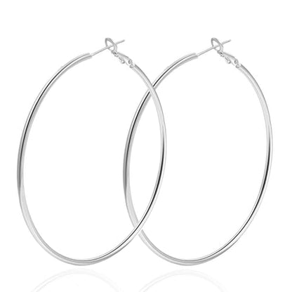 1 Pairs 60/70mm Silver 14K Gold Rose Gold Hoop Earrings for Women Hypoallergenic Stainless Steel Lightweight Big Hoops Shiny Dangle Earrings Trendy Jewelry Gifts - color: 60mm-Silver Hoop Earrings