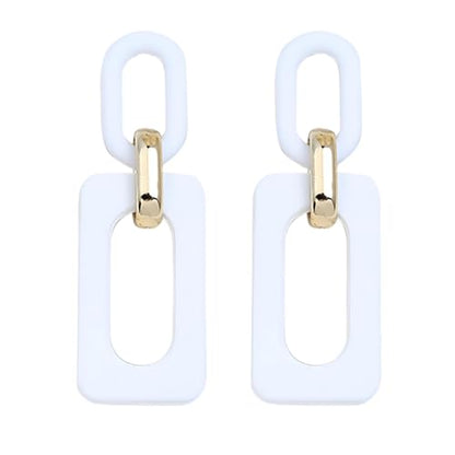 Geometric Square Earrings for Women Lightweight Colorful Color Block Acrylic Chunky Geometric Rectangle Oval Link Chain Statement Earring - style: White Rectangle