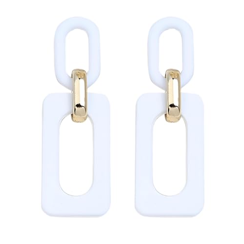Geometric Square Earrings for Women Lightweight Colorful Color Block Acrylic Chunky Geometric Rectangle Oval Link Chain Statement Earring - style: White Rectangle
