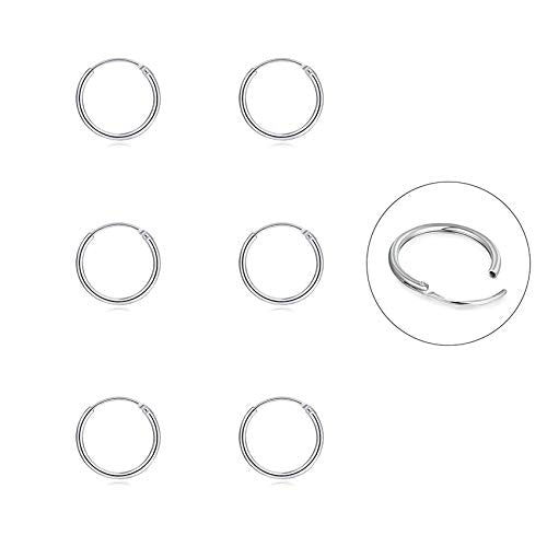 EPIRORA Silver Hoop Earrings- Cartilage Endless Small Hoop Earrings Set for Women Men, 3 Pairs of Hypoallergenic 925 Sterling Silver Tragus Earrings Nose Lip Rings - color: 3 Pairs(8mm*3)