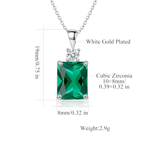 CiNily Rectangular Crystal Necklace for Women Trendy, Pendant Necklace with Chain 14K White Gold | Gold Plated Multicolor Birthstone Pendant Necklaces Boho Jewelry for Christmas Birthday Wedding - color: Silver-Green cz