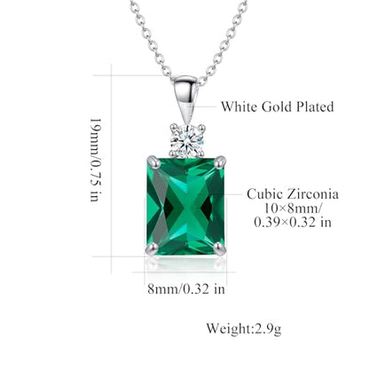 CiNily Rectangular Crystal Necklace for Women Trendy, Pendant Necklace with Chain 14K White Gold | Gold Plated Multicolor Birthstone Pendant Necklaces Boho Jewelry for Christmas Birthday Wedding - color: Silver-Green cz
